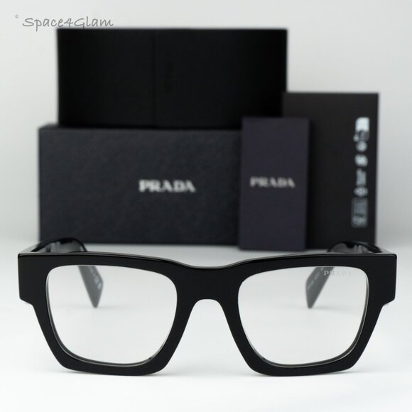 Prada Men Eyeglasses Black Clear Square PRA06S 16K08N NEW AUTHENTIC - Picture 1 of 8